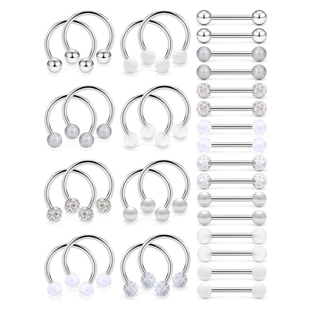 14G 316L Silver Nipple Rings - Set of 16